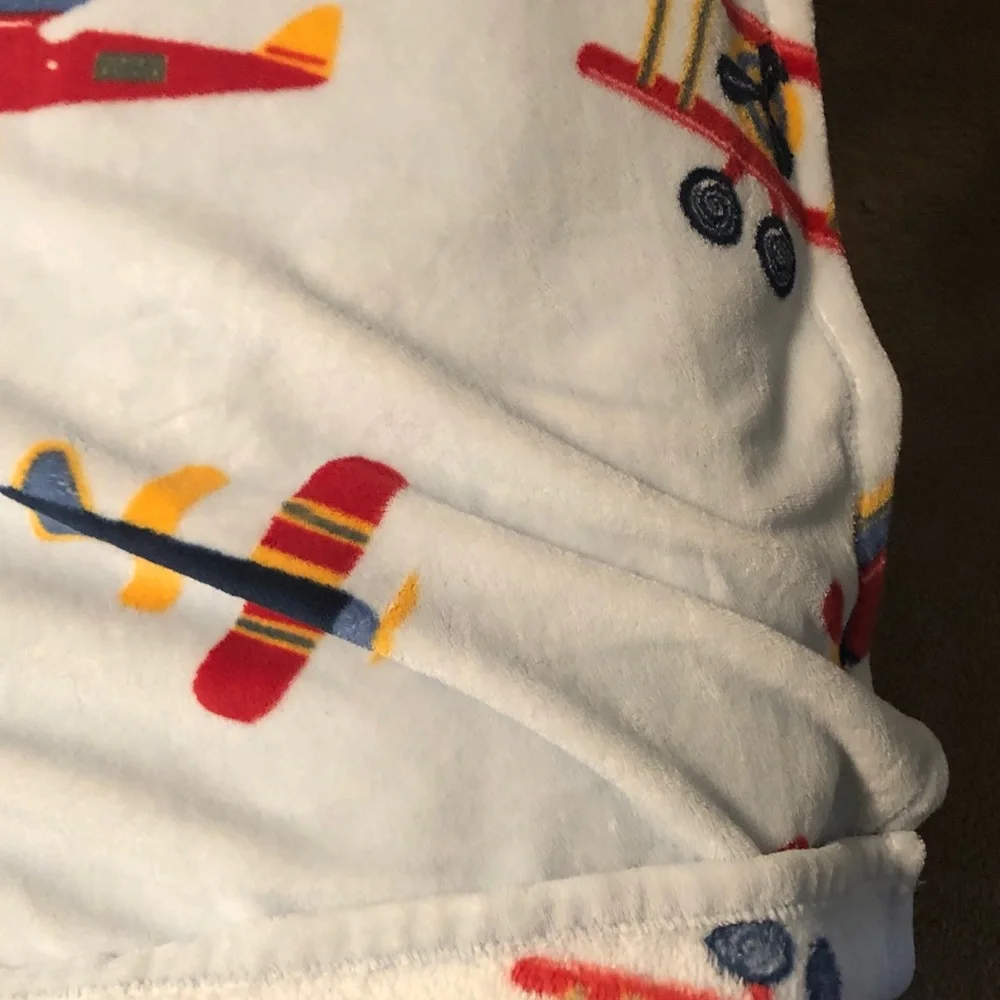 Airplane Print Fleece Throw Blanket - Red Yellow Navy on White